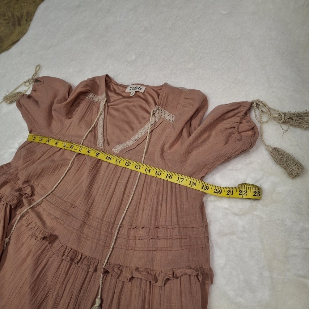 Listicle Tassel Tie Tiered Midi Flowy Boho Cotton Pink Dress Women Size Small - Picture 14 of 16